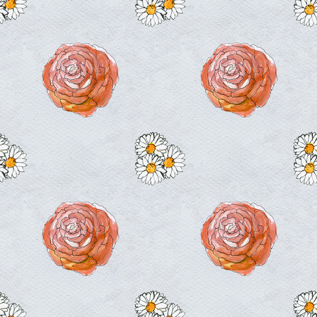 Seamless pattern with colorful flowers. Floral watercolor background.の写真素材