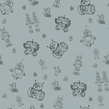 Robot doodles pattern.のイラスト素材