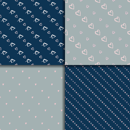 Doodle seamless pattern set with heartsのイラスト素材