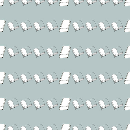 Seamless vector doodle pattern with rows of books. Library hand drawn sketchy background. Reading and education.の写真素材