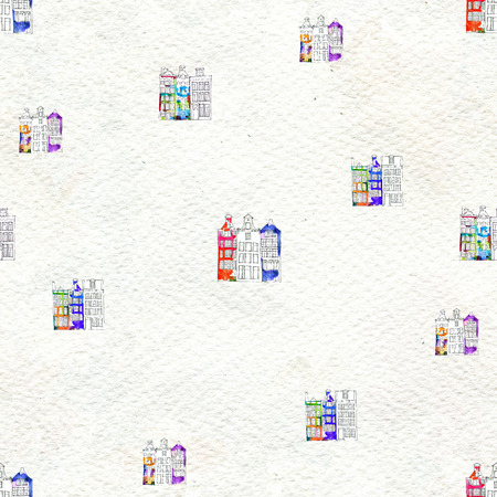 Seamless pattern eith watercolor Amsterdam housesの写真素材