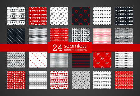 Doodle seamless pattern set with heartsのイラスト素材