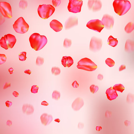 A lot of falling red rose petals on pink background.のイラスト素材