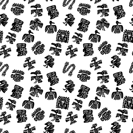 Seamless maya pattern. Black and white ethnic elements.のイラスト素材