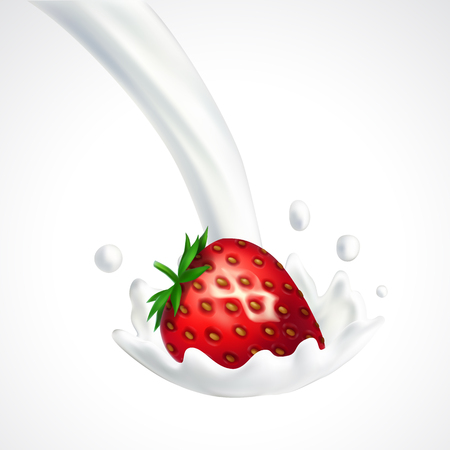 Strawberry and milk splashのイラスト素材