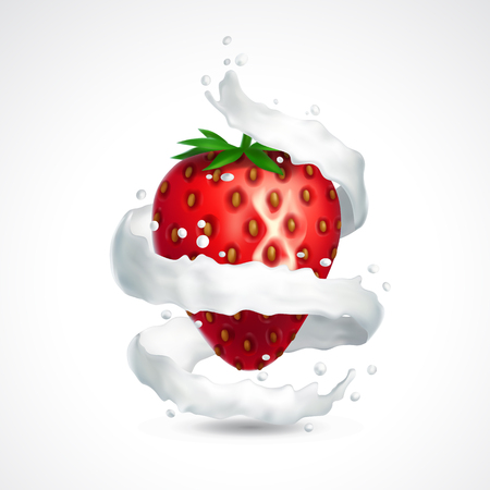 Strawberry and milk splashのイラスト素材