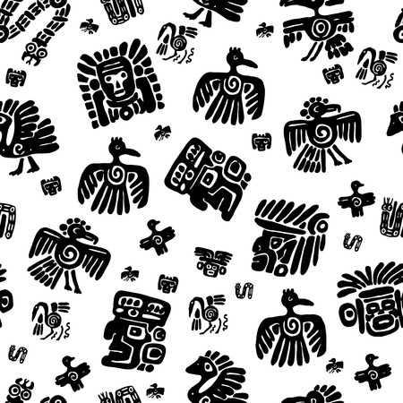 Seamless maya pattern. Black and white ethnic elements.のイラスト素材