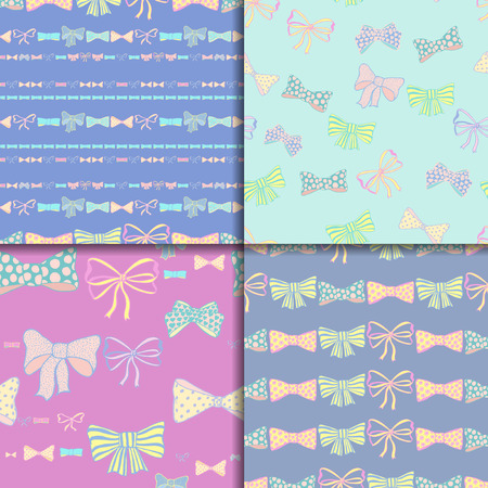 Seamless pattern set with sketched bowsのイラスト素材