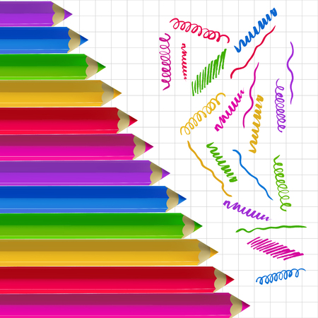 Colour pencils on copy-book paperのイラスト素材