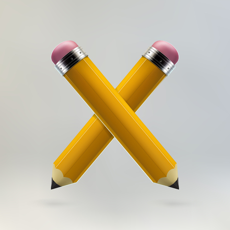 Yellow pencils crosswise icon on grey background. Realistic 3d vector illustration made with gradient mesh. Education and creativity concept.のイラスト素材