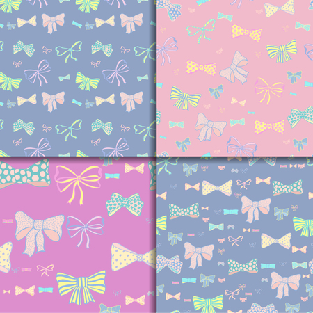 Seamless pattern set with hand drawn bow-tie. Fashion vector illustration.のイラスト素材