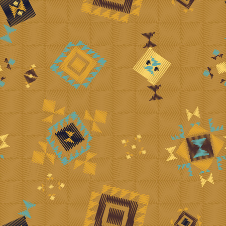 Geometric embroidery style. Ethnic seamless pattern. Abstract aztec background. Digital or wrapping paper. Good for web, print and textile design. Boho ornament vector.のイラスト素材