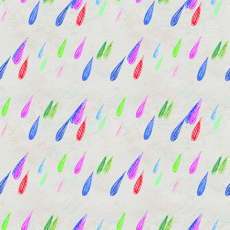 Coloful rain drops seamless pattern. Hand drawn illustration. Doodles backgroundの写真素材