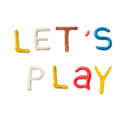 Handmade modeling clay words lets play. Realistic 3d vector lettering isolated on white background. Creative colorful design. Children cartoon style.のイラスト素材