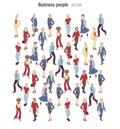 People crowd vevtor. Cartoon style illustration of young men and woman. Street style casual fashion isolated on white background.のイラスト素材