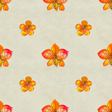 Seamless pattern With Tropical Flowers. Watercolor Background. Floral Hand Painted colorful illustration.の写真素材