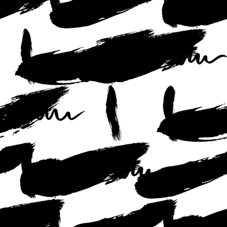 Seamless pattern hand drawn with a brush strokes. Abstract black and white paint brushstrokes vector illustration. Grunge monochrome background. Good for web, print, textile and wrapping paper.のイラスト素材