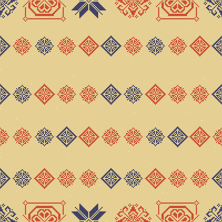 Traditional Norway Style Seamless Knitting Pattern. Abstract ethnic Background. Knitted Sweater Design. Scandinavian ornamentのイラスト素材