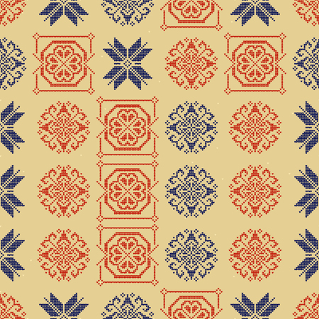 Traditional Norway Style Seamless Knitting Pattern. Abstract ethnic Background. Knitted Sweater Design. Scandinavian ornamentのイラスト素材