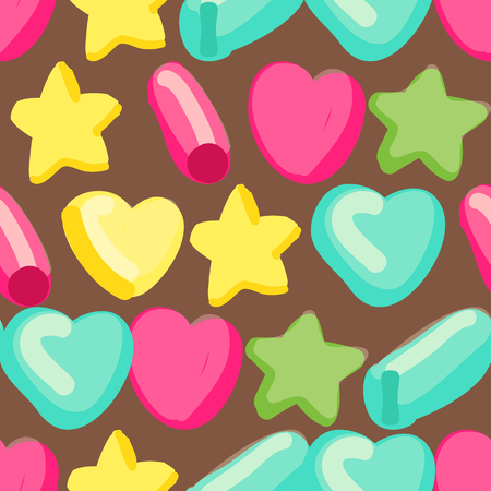 Cute pattern with hearts and star shapes. Seamless vector background. Sweet candy illustrationのイラスト素材