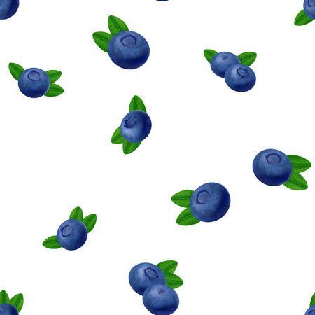 Seamless blueberries Pattern. 3d realistic vector berries isolated on white background