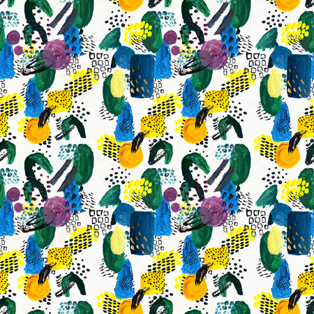 Seamless pattern made by hand drawn paint strokes. Art background. Abstract colorful acrylic painting. Geometric shapes.の写真素材