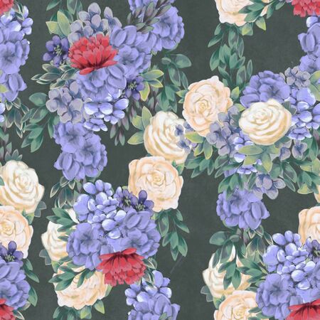 Trendy Floral seamless pattern. Hand-drawn flowers. Wallpaper or textile print. Fabric tileの写真素材