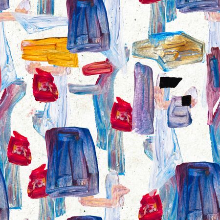 Seamless pattern with hand drawn paint strokes. Art background. Abstract colorful acrylic painting.の写真素材