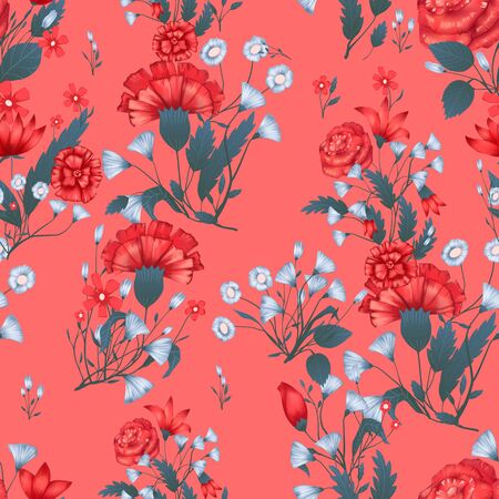 Seamless pattern Vector floral design with roses . Romantic background print for fabrics and wallpapers.のイラスト素材
