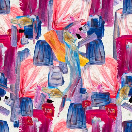 Seamless pattern with hand drawn paint strokes. Art background. Abstract colorful acrylic painting.の写真素材