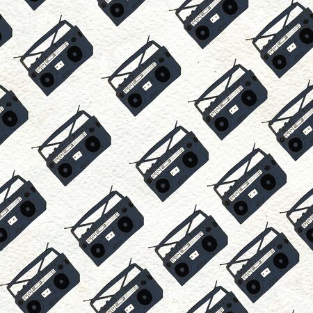 Seamless Rock background. Abstract music modern pattern. Hand drawn illustration with boomboxの写真素材