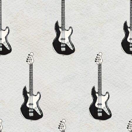 Seamless Rock background with electric guitars. Abstract music modern pattern. Hand drawn illustration.の写真素材