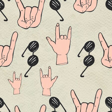 Seamless Rock n roll background. Abstract music modern pattern. Hand drawn illustrationの写真素材