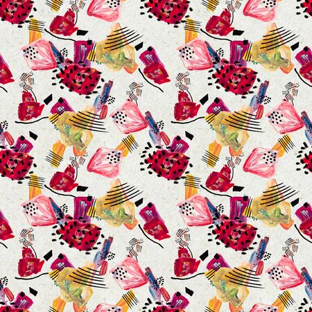 Seamless pattern with hand drawn paint strokes. Art background. Abstract colorful acrylic painting. Geometric shapes. Palette of oil paints. Print for textileの写真素材