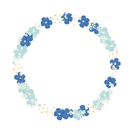 Vector floral wreath. Nature frame with flowers and leaves. Chamomiles and wildflowersのイラスト素材