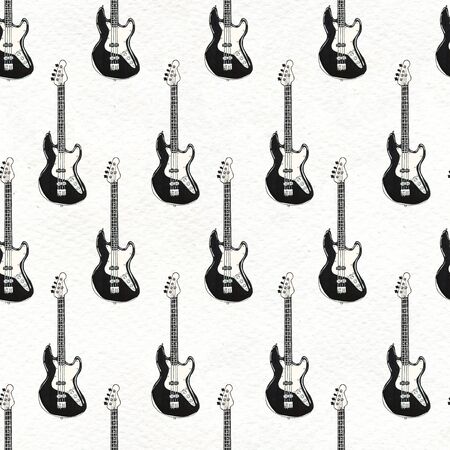 Seamless Rock background with electric guitars. Abstract music modern pattern. Hand drawn illustration.の写真素材