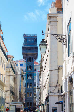 Lisbon, Portugal - September 13, 2019: Elevador de Santa Justa Lift seen from Santa Justa Street. 19th century. By Raul Mesnier de Ponsard, a Gustave Eiffel disciple.のeditorial素材