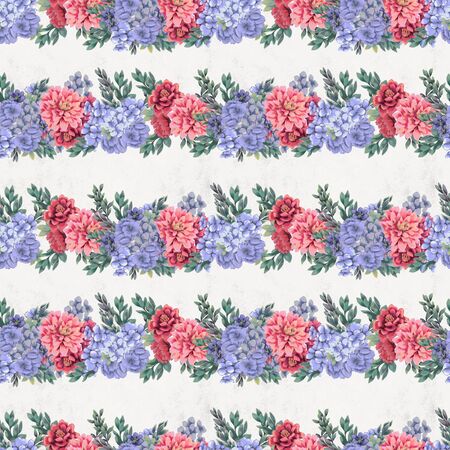 Vintage Floral seamless pattern. Hand-drawn pink, blue and white flowers for fabricの写真素材