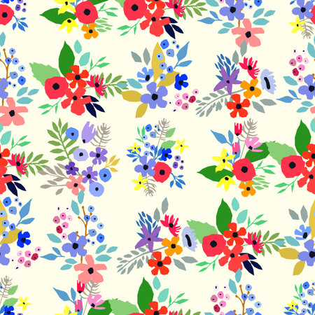Seamless pattern. Vector floral design with wildflowers. Romantic background print for fabrics and...
