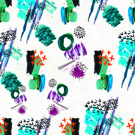 Seamless pattern made by hand drawn paint strokes. Art background. Abstract colorful acrylic...