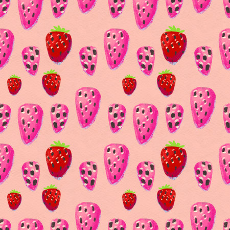 Seamless pattern with ripe strawberry. Hand drawn texture with berries. Fruit watercolor background....