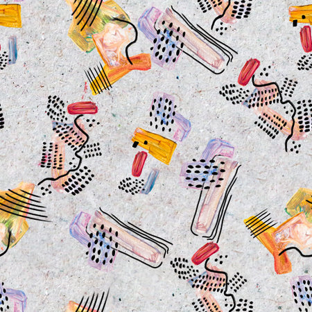 Seamless pattern with hand drawn paint strokes. Art background. Abstract colorful acrylic painting....