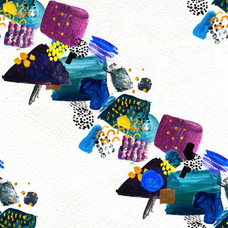 Seamless pattern made by hand drawn paint strokes. Art background. Abstract colorful acrylic painting. Geometric shapes. Wrapping paper. Textile swatchの写真素材
