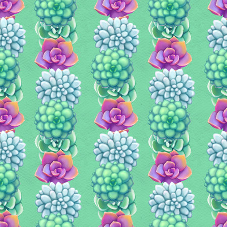 Seamless pattern with succulents. Beautiful floral print. Wallpaper with 3d flowers. Good for textile or wrapping paper.の写真素材