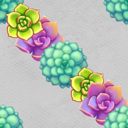 Seamless pattern with succulents. Beautiful floral illustration. Wallpaper with 3d realistic flowers. Good for textile or wrapping paper.の写真素材