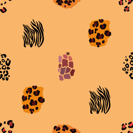 Animal mix seamless pattern. Jaguar, leopard, zebra, giraffe, tiger and cheetah print. Abstract background. Textile design. Vector fashion illustration.のイラスト素材