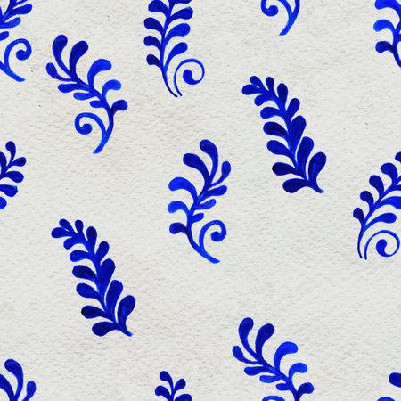 Blue floral textile. Seamless pattern in Russian gzhel style. Abstract background with flowers. Traditional ornament illustration.の写真素材