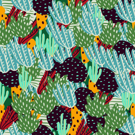 Seamless pattern with corals branches and sea plants. Algae, flowers. Abstract print marine nature. Underwater background. Simple style designのイラスト素材