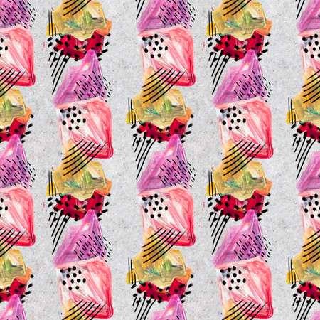 Seamless pattern with hand drawn paint strokes. Art background. Abstract colorful acrylic painting....