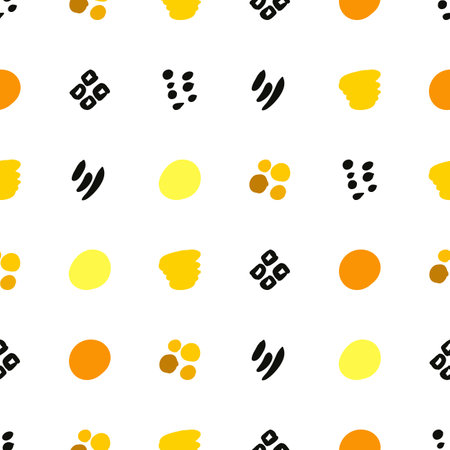 Vector abstract background. Seamless brush stroke pattern. Paint shapes and dots. Textile print in doodle style.のイラスト素材